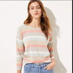 NEW LOFT SHIMMER STRIPED 3/4 SLEEVE‎ SWEATE, XS